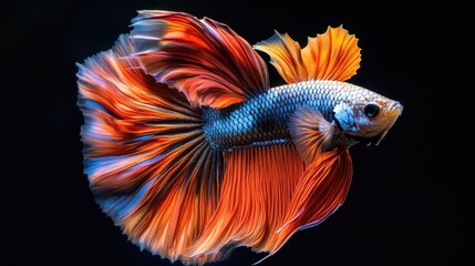 Fototapeta premium A close-up of a betta fish with its fins flared, showcasing its vibrant colors and graceful movements