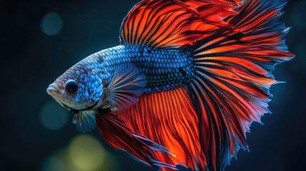Fototapeta premium A close-up of a betta fish with its fins flared, showcasing its vibrant colors and graceful movements