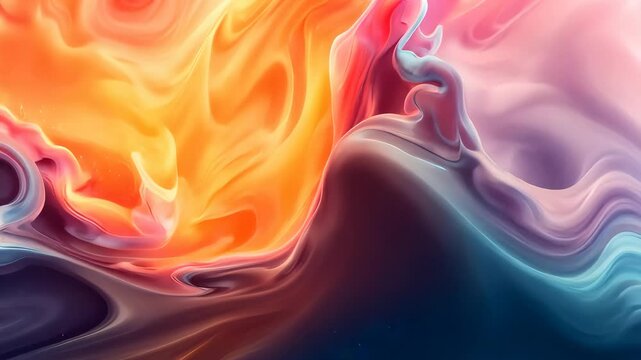 Colorful abstract fluid art with vibrant pink, orange, and blue swirls. Modern creative background concept