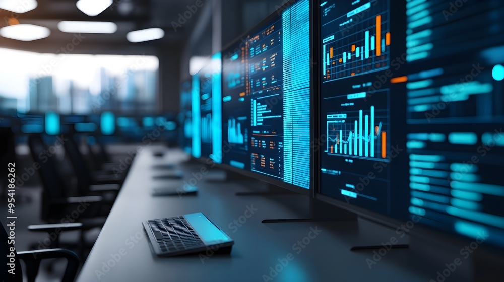 Poster data analysis, charts & graphs on multiple monitors