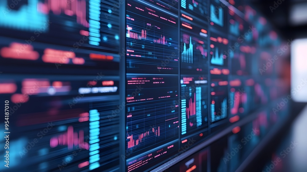 Aufkleber digital data analytics dashboard display with red and blue lights