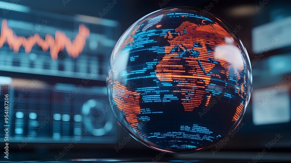 Poster digital globe with code & world map - futuristic tech concept