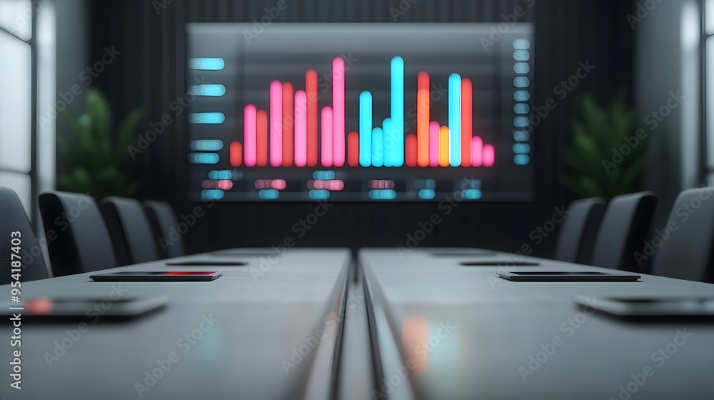 Poster empty conference room with bar chart display