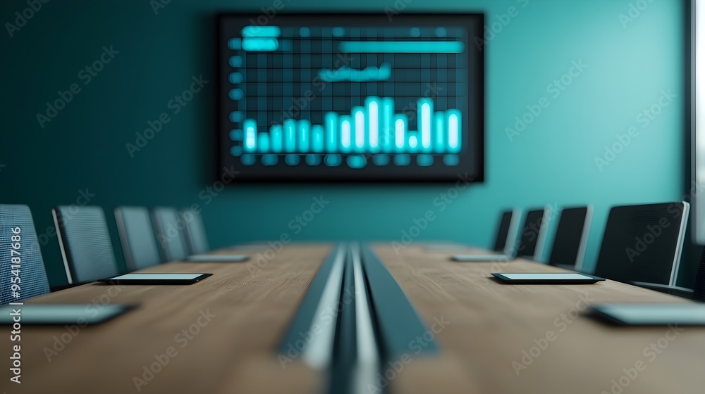 Poster empty meeting room with data visualization screen