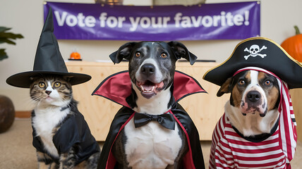 Cute Halloween pets in costumes for a fun and festive celebration. 
