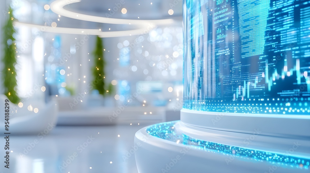 Poster futuristic blue digital display with data and graphs