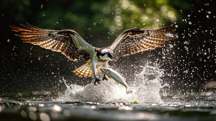 Osprey Catching Fish in Flight