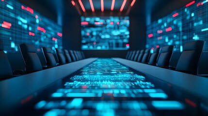 Futuristic Conference Room with Digital Display Table