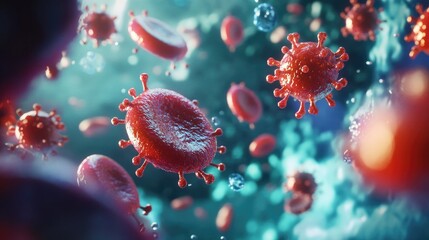 Fototapeta premium 3D illustration of eosinophils circulating in the bloodstream, highlighting their presence in the immune system