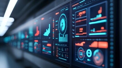 Obraz premium Futuristic Data Analysis - Blue & Red Display Screen