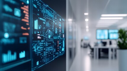 Fototapeta premium Futuristic Data Center Server Room with Digital Interface