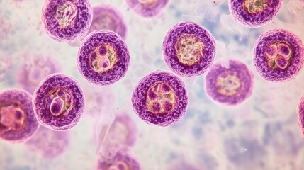 Eosinophils under a microscope, with detailed labeling to identify their key features and role in the immune system