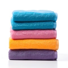 Stack of colorful towels isolated on white background