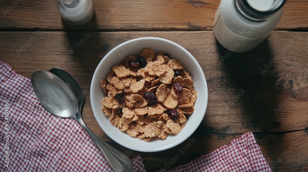 Wall mural Breakfast cereal with raisin and milk