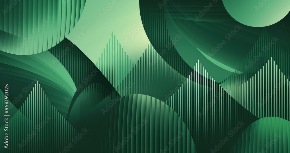 Poster abstract green geometric design with layered shapes and lines.