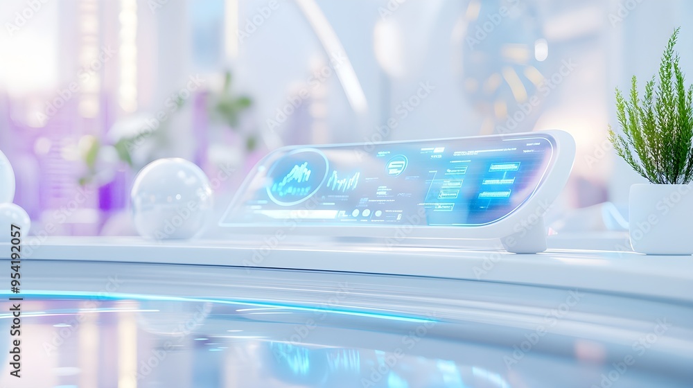 Poster futuristic interface with blue lights and data display