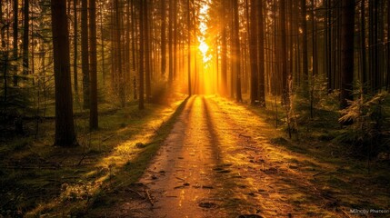 Fototapeta premium Sunbeams Through the Trees in a Forest