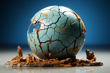 A cracked Earth with water spilling out. Concept of water conservation. Generative Ai.