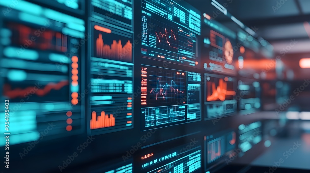 Poster futuristic technology interface with data graphs
