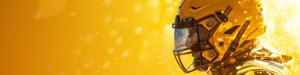 banner with a bright yellow gradient. Sports gear image