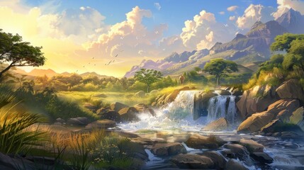 Serene Waterfall Landscape