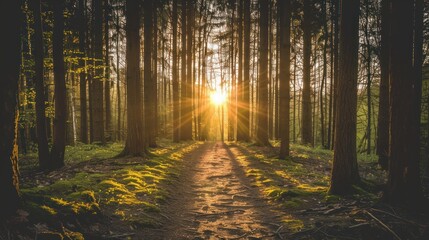 Naklejka premium Sunbeams in the Forest