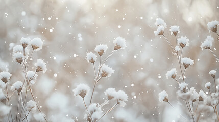 design a scene capturing the first snowfall of winter, covering a field with a light dusting of snow