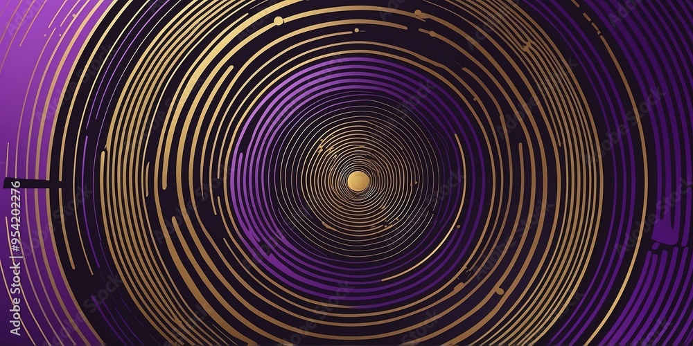 Wall mural abstract vector concentric circles with purple to gold gradient background