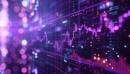 Economic policy signs with regulation icons, purple background, 3D Blender Style, close-up, Studio lighting, positive trend indicators