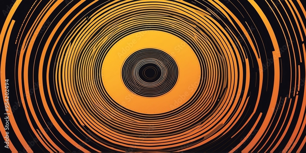 Wall mural abstract vector concentric circles with orange to yellow gradient background