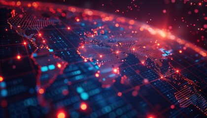 Digital map showing the global impact of economic policies with overlaid regulatory codes, [global economic policy], [worldwide strategy]