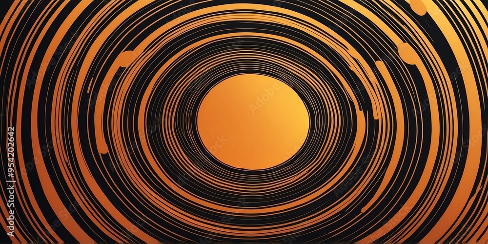 Wall mural abstract vector concentric circles with orange to gold gradient background