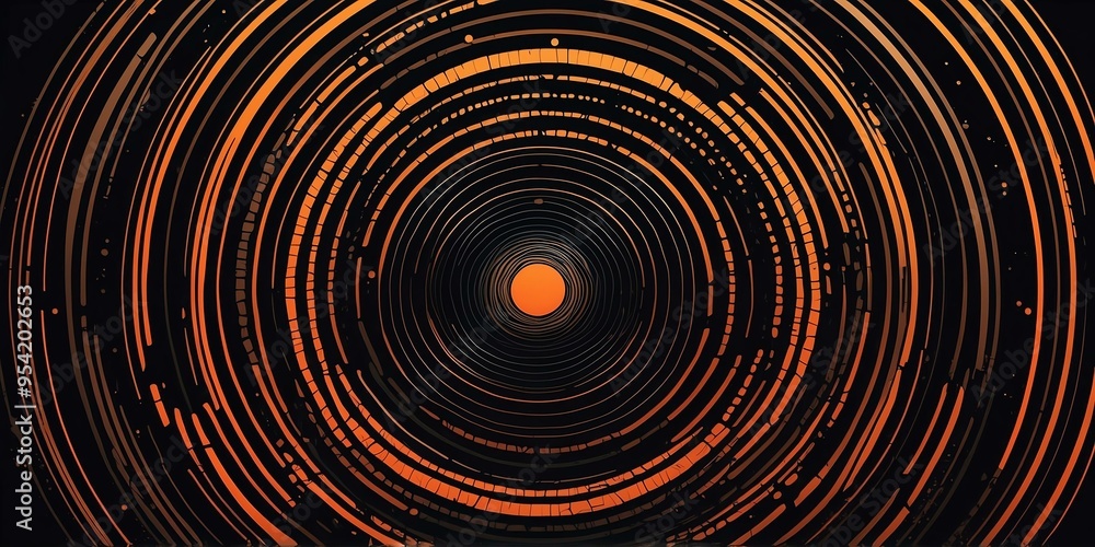 Wall mural abstract vector concentric circles with orange to black gradient background