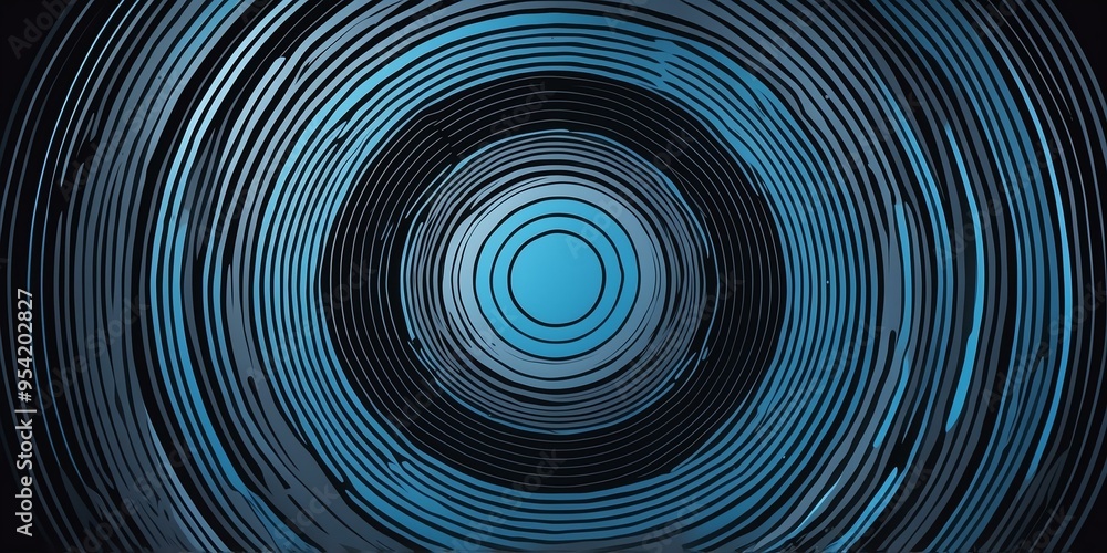 Wall mural abstract vector concentric circles with grey to blue gradient background