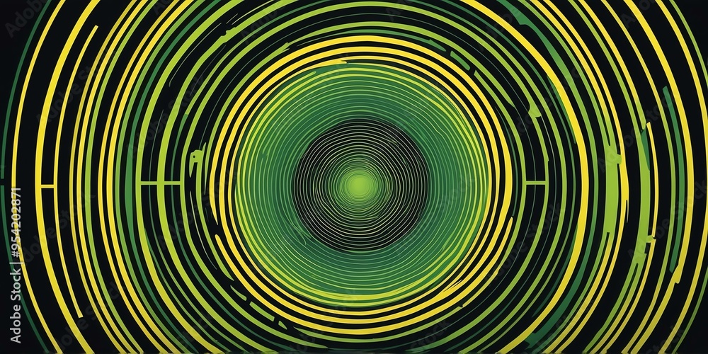 Wall mural abstract vector concentric circles with green to yellow gradient background