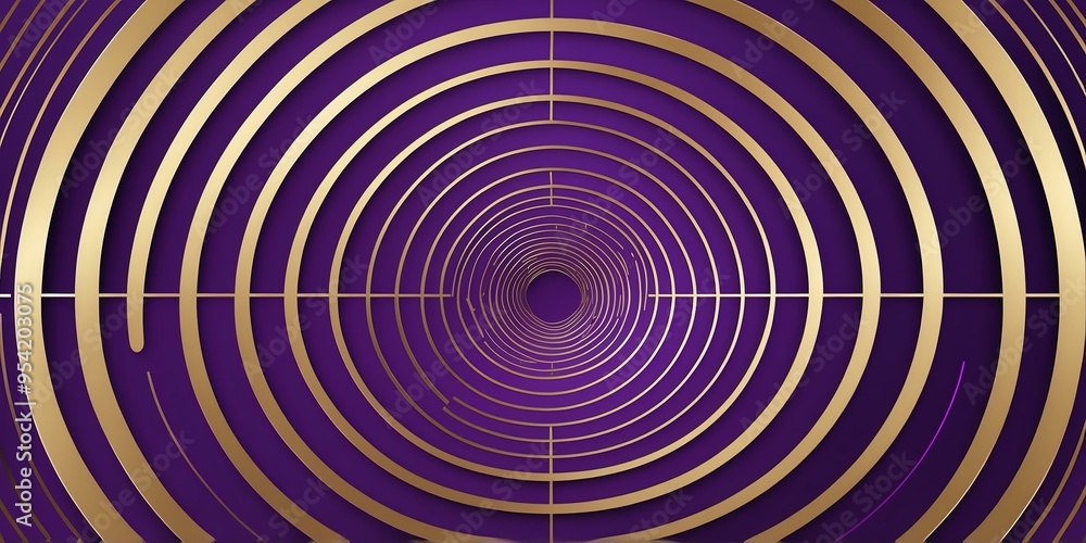 Wall mural abstract vector concentric circles with gold to purple gradient background