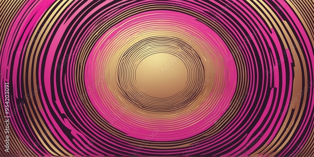 Wall mural abstract vector concentric circles with gold to pink gradient background
