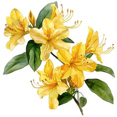 Fototapeta premium Watercolor Yellow Azalea Isolated on White Background. Beautiful Azalea Flower