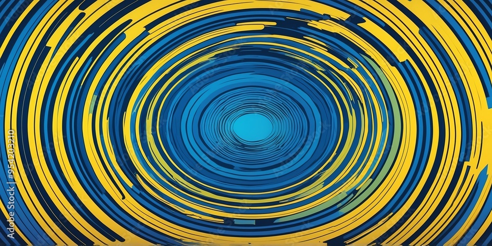 Wall mural abstract vector concentric circles with blue to yellow gradient background