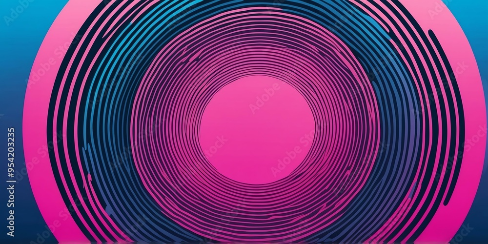 Wall mural abstract vector concentric circles with blue to pink gradient background