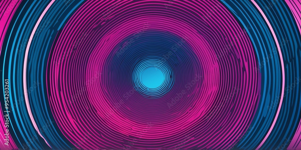 Wall mural abstract vector concentric circles with blue to pink gradient background