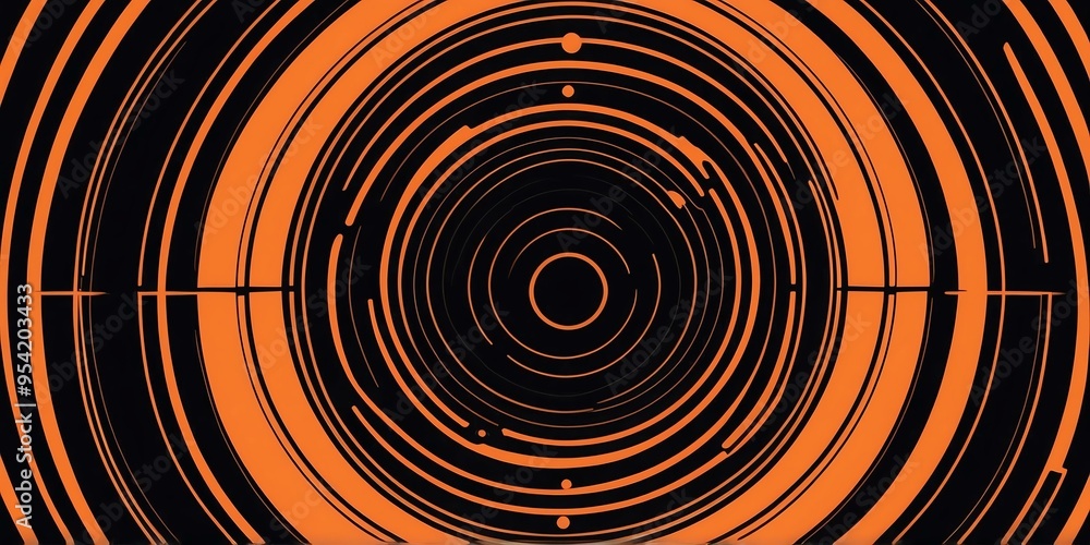 Wall mural abstract vector concentric circles with black to orange gradient background