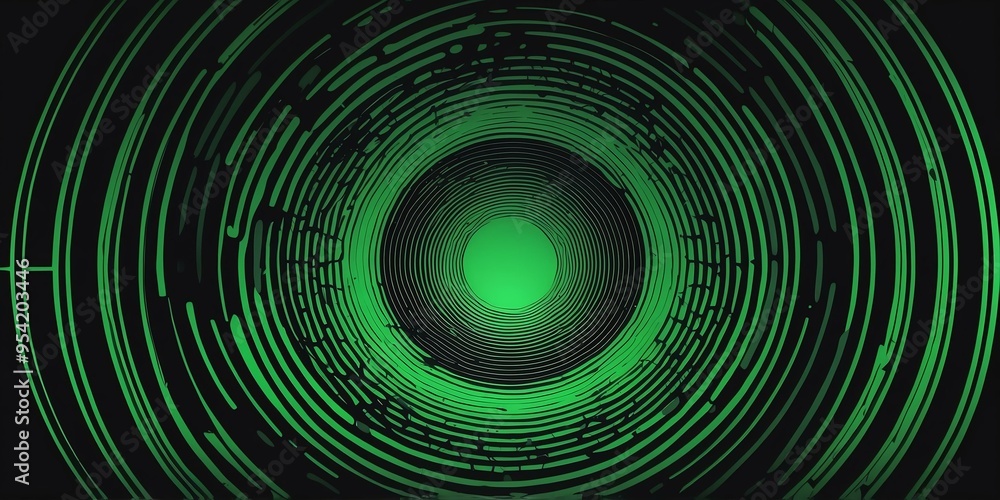 Wall mural abstract vector concentric circles with black to green gradient background