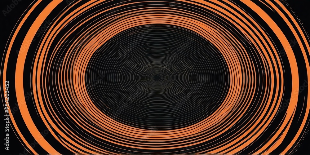 Wall mural abstract vector concentric circles with black to orange gradient background