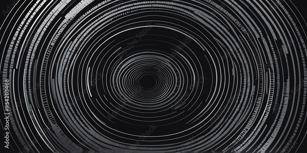 Wall mural abstract vector concentric circles with black to grey gradient background