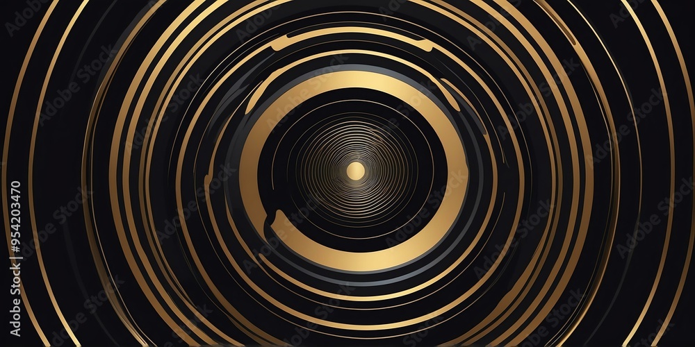 Canvas Prints abstract vector concentric circles with black to gold gradient background