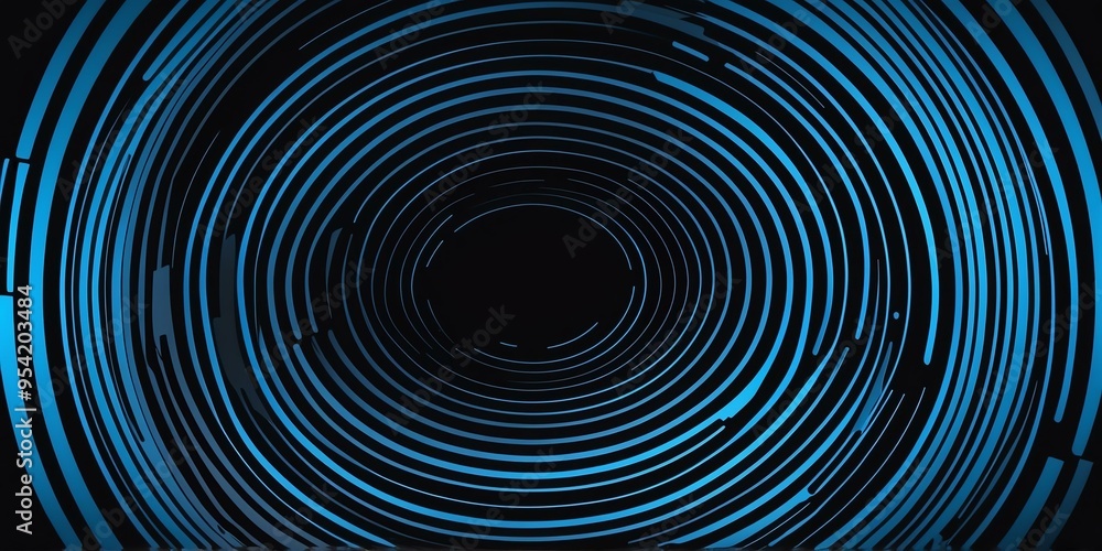 Wall mural abstract vector concentric circles with black to blue gradient background