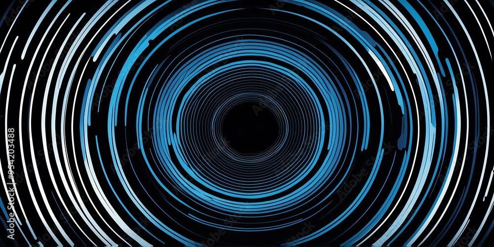 Wall mural abstract vector concentric circles with black to blue gradient background