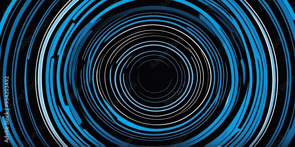 Wall mural abstract vector concentric circles with black to blue gradient background