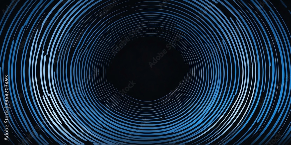 Wall mural abstract vector concentric circles with black to blue gradient background